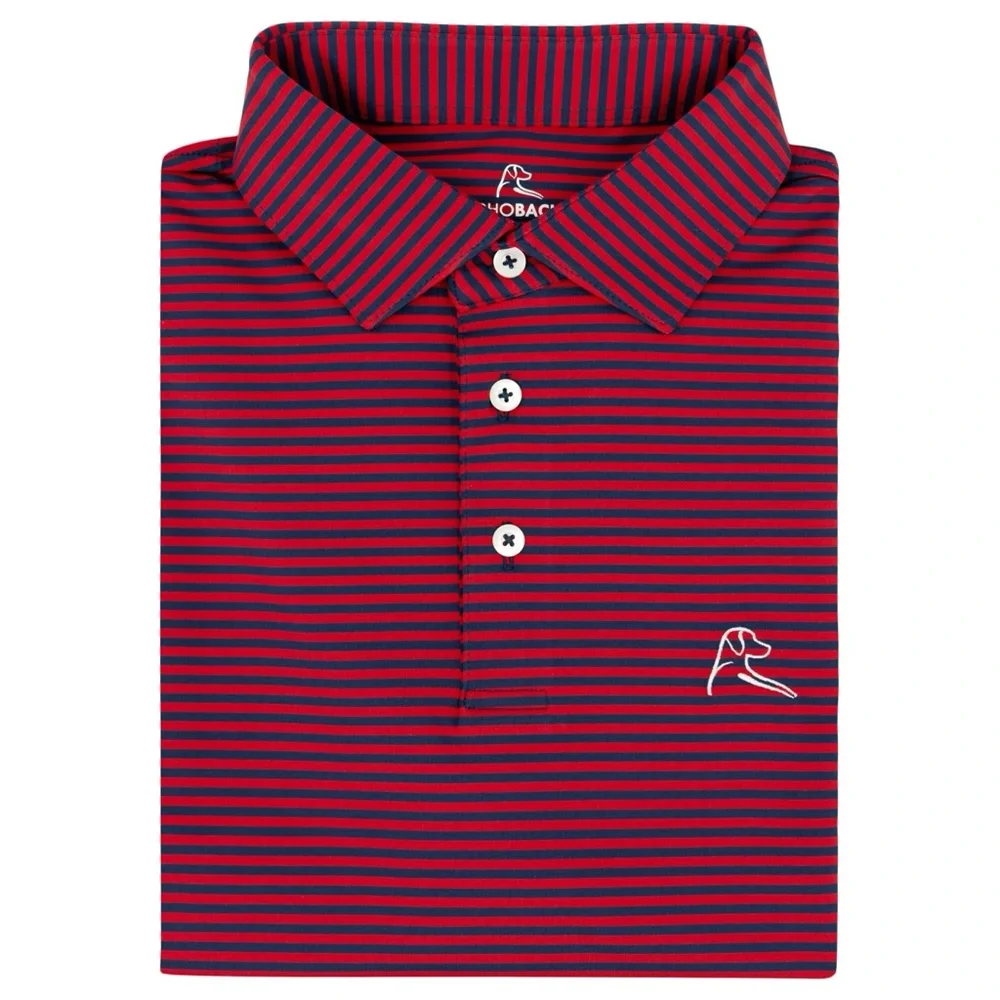 Rhoback The Birdie Stripe Performance Polo in Cardinal Red/Fleet Navy Size Large - Picture 2 of 6